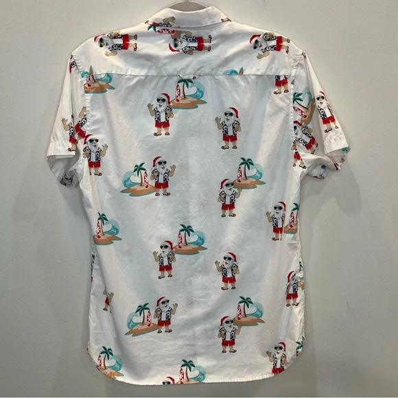 Denim and Flower Santa Beach Short Sleeve Button Up Shirt Men’s Size M | Surfing - Picture 2 of 5